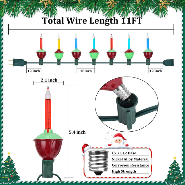 Christmas Bubble Lights Multicolor Set, 11FT Vintage Bubble String Light with 8 Multicolor Bubble Lights (1 Spare), UL Listed for Christmas Holiday Party Decorations - Green Wire
