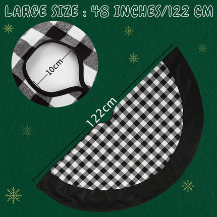 MandyQ 48 Inches Christmas Tree Skirt,Large Black and White Buffalo Plaid Xmas Tree Skirt for Christmas Holiday Party Decorations