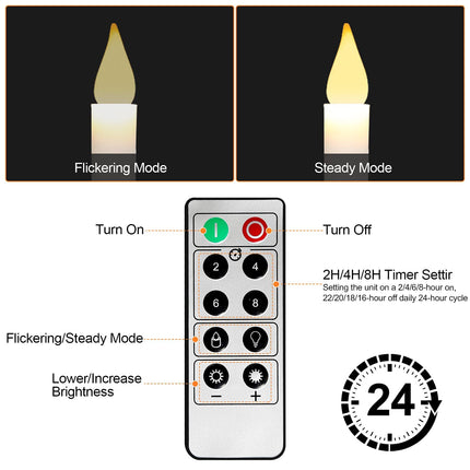 Set of 12 Flameless Candles-Window Candles-LED Battery Operated Candles,with 24 AA Batteries,10-Key Remote and Daily Timer,Window Suction Cups,Gold Removable Holders,Christmas Bow
