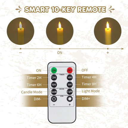 6 Pack Flameless Taper Candles with 2 Remotes, LED Fake Candles with Holders, Battery Operated Pillar 3D flame Candles of Real Wax for Home Decor, Wedding, Table, Festival, Halloween, Christmas