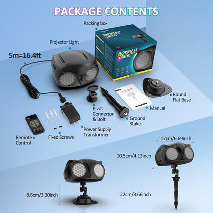 Snowflake Christmas Projector Lights Outdoor, NACATIN Water-Resistant Snowflakes Snow Projector Lamp with Remote Control Timer Snowfall Led Lights for Xmas Halloween Birthday Party