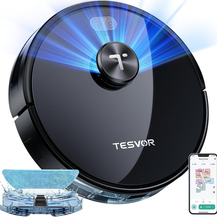 Tesvor S5 Max Robot Vacuum And Mop Combo, 6000Pa Suction Robotic Vacuum Cleaner, Lidar Navigation,5200Mah,260Mins Runtime, 10 Nogo&Nomop Zones, Smart Mapping,Perfect For Pet Hair And Hard Floor