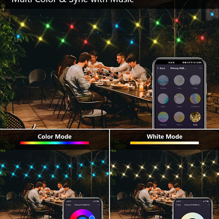 XMCOSY+ Outdoor String Lights, Smart 98Ft RGBW Patio Lights Waterproof, App Control, Work with Alexa, Color Changing LED String Light for Outside Yard