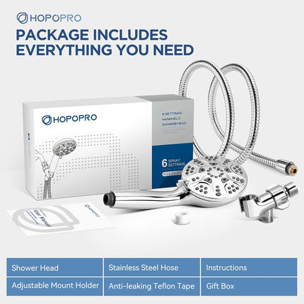 6Mode High Pressure Handheld Shower Head Set, Consumer Reports Recommended Hopopro High Flow Hand Held Showerhead With 59 Inch