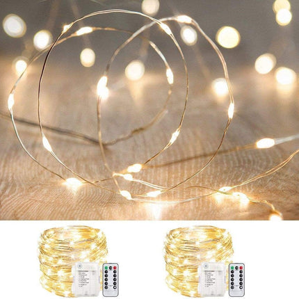 ANJAYLIA 2 Pack 33ft 100 LED Fairy Lights Battery Operated, Waterproof Twinkle String Lights, Copper Wire Dimmable Firefly Lights with Remote Control Timer, Warm White