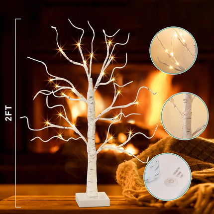 EAMBRITE Lighted Birch Tree, Christmas Tree Decorations Battery Operated/USB, Table Top Tree with Lights 24 LED, Small Light Up White Artificial Tree for Centerpiece Home Room Xmas Indoor Decor (22")