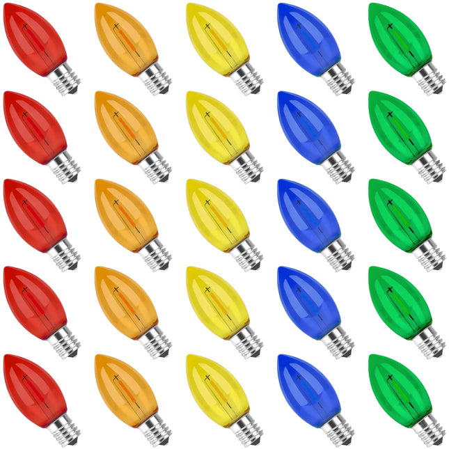 C9 Led Replacement Bulbs for Christmas String Light, Colored Light Bulbs Shatterproof for Outdoor Indoor Holiday Decoration, E17 Screw Base, Multicolor 25 Pack