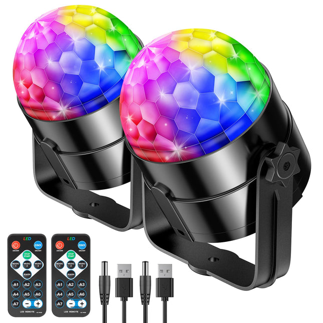 2-Pack Disco Light Party Light Sound Activated DJ Strobe Light 7 Colors Light for Indoor Room Birthday Rave Karaoke Halloween Christmas Wedding Show Bar Club Decoration