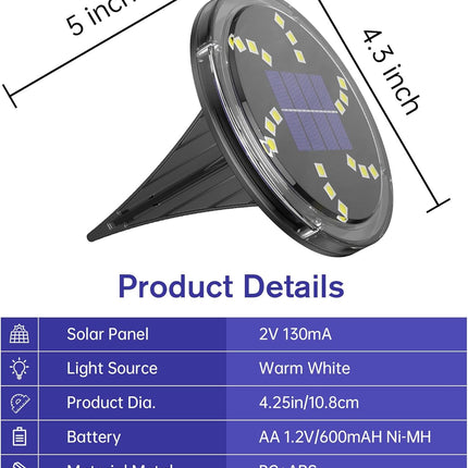 Nfesolar Solar Ground Lights Outdoor Waterproof 18 Leds, 6 Pack Bright Flat Solar Lights Outdoor, Solar Garden Lights For Pathway