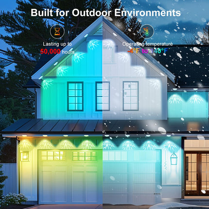 Permanent Outdoor Lights Pro, Warm White LED Christmas Eave Lights 30ft with 22 LED, Waterproof RGB Starry Eaves Lights with App/Remote for Christams, Halloween, Holiday, Party（White