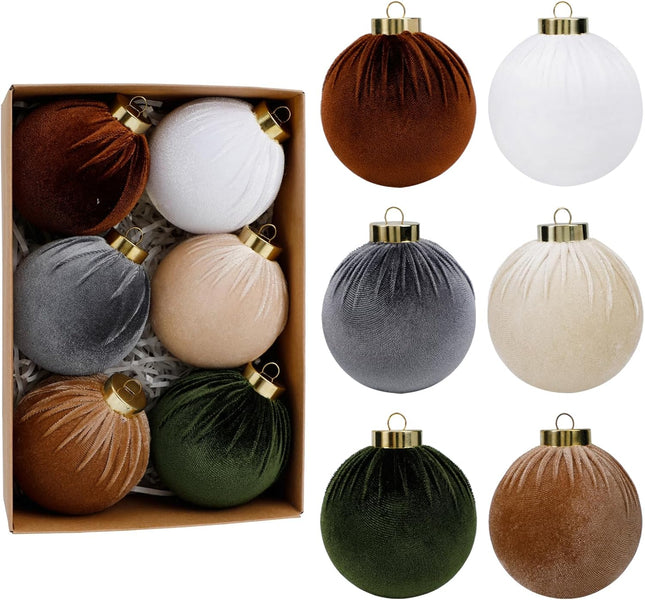 SUPREME XMAS 6 Pcs Christmas Tree Ornaments Set, 80mm/3.15in Large Velvet Christmas Ornaments for Christmas Tree Decorations Shatterproof Hanging Flocked Ball Ornaments Holiday Party Indoor Home Decor
