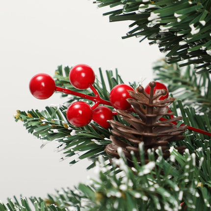 Festive 60cm Tabletop Christmas Tree in PVC, Stable Cement Base, Wrapped in Burlap, Whitened Branches, 68 Tip Counts, Topped with 6 Red Berries, 6 Simulation Pine Cones