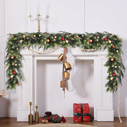 Aokia 6FT Christmas Garland Decoration,Artificial Pine Greenery Garland with 50 Led Lights and 24 Christmas Balls for Christmasy Table Fireplace Wall Home Decoration