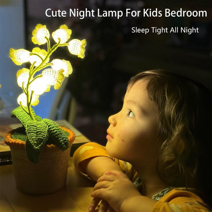 Lily of The Valley Lamp, Crochet Artificial Flowers with Night Lights, Cordless Table Lamp - Women Ideas for Christmas Valentine Mother's Day, Desk Home Decorations