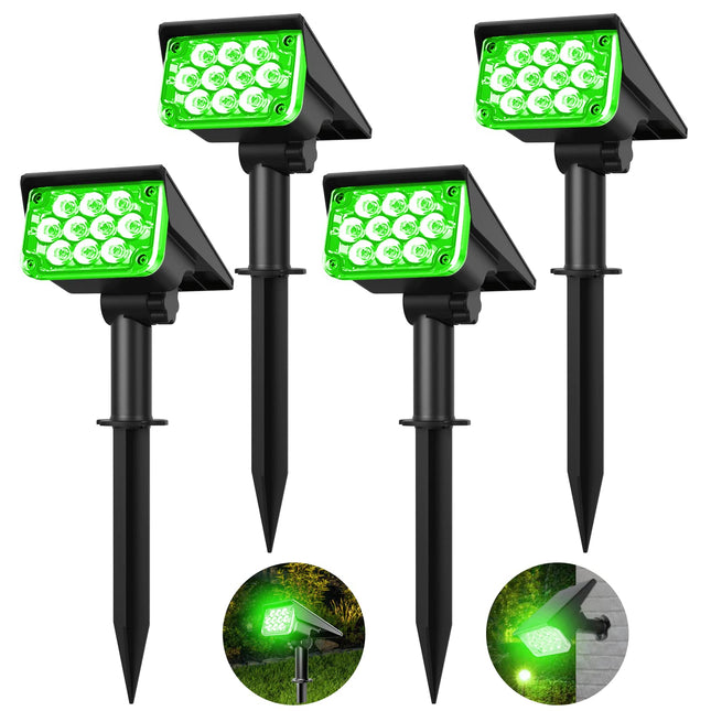 T-SUNUS Green Solar Lights Outdoor Waterproof IP65 Landscape Spotlights 2 Modes Dusk to Dawn for Christmas Halloween Tree Statue Graveyard Garden Flag 4 Pack