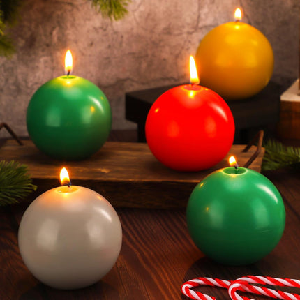5 Pcs Christmas Advent Round Ball Candle 3 Inch Unscented Candle Set Christmas Advent Candles for Christmas Garland Candle Holders Church Decorations, Party Supply (Green, Silver, Gold, Red)