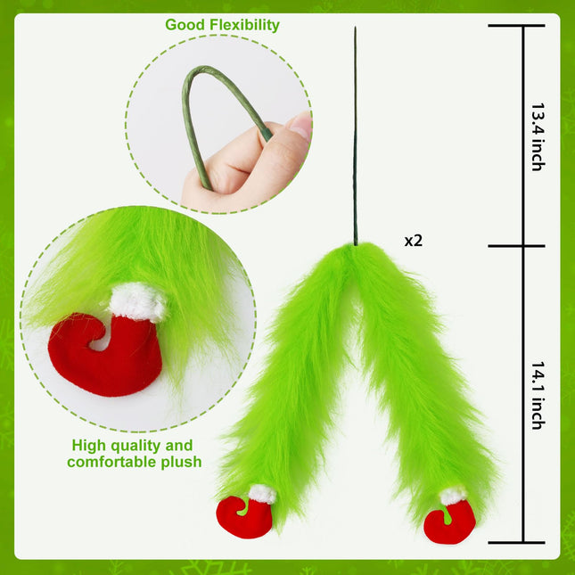 2 Pcs Christmas Tree Picks 27 Inch,Green Furry Legs for Christmas Tree Topper Wreath Vase Filler,Christmas Tree Decorations
