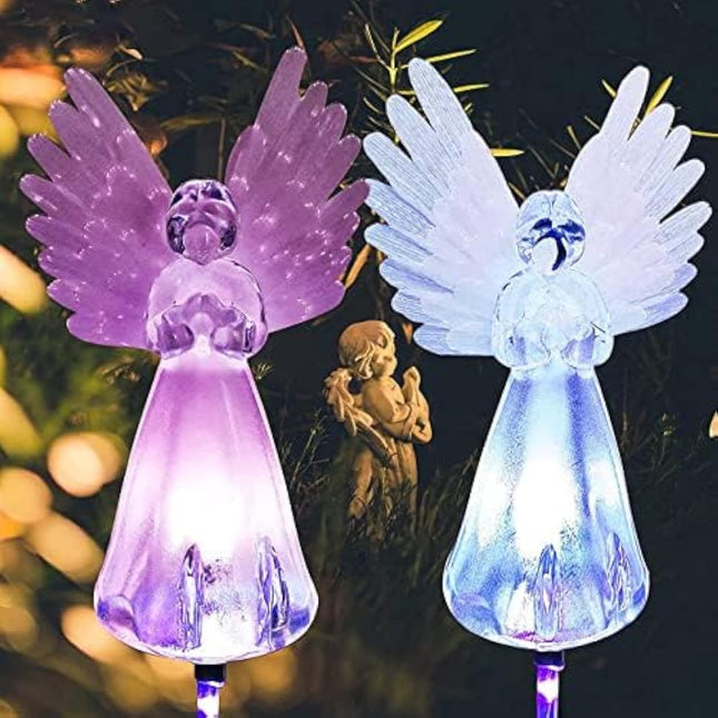 2 Pack Solar Angel Lights, Solar Powered Garden Stake Lights, Multi-Color Changing Angel Decorative Lights for Cemetery Grave Yard Patio Outdoor Decoration Memorial s