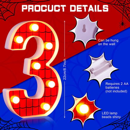 VIHOSE Spider LED Number Lights Spider Birthday Decoration Spider Light up Numbers Kids Boy Man Spider Birthday Party Supplies Marquee Night Light for Christmas Birthday Baby Shower(Number 3)