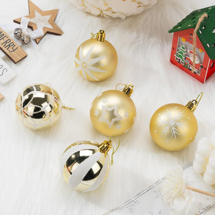 30 Pcs Christmas Ball Ornaments Set, 2.36'' Gold and White Hand-Painted Ornament Bulk for Christmas Tree, Shatterproof Xmas Tree Decorations for Holiday Party, Wreath, Garland, Winter Holiday