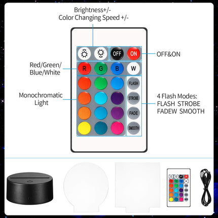 Honoson 4 Pcs 3D Night LED Light Lamp Base with 4 Pcs Acrylic Glass Panel Remote Control USB Cable 16 Colors Lamp Light Display Base Show Stand for Christmas Room Restaurant Bar Shop (Black Style)