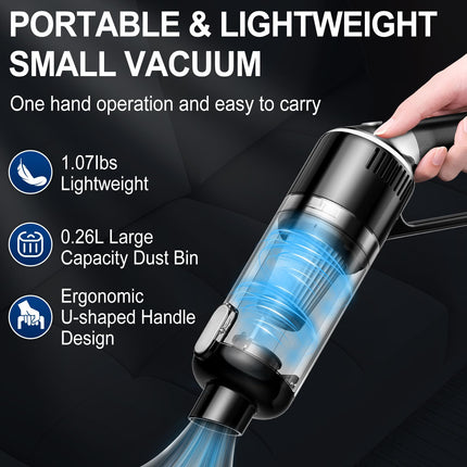 Handheld Vacuum Cordless,Car Vacuum Cleaner With Large Capacity Dust Bin,Hand Held Vacuum Cordless Rechargeable,Mini Hand Vacuum With Multi Accessories,Lightweight Portable Vacuum For Car,Home