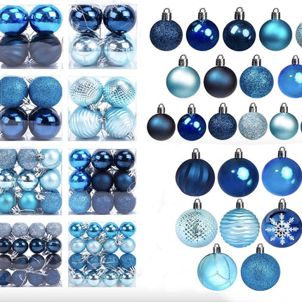 DomeStar 100PCS Shatterproof Blue Christmas Ornament Set - Glitter Balls for Tree Decor and Wreaths