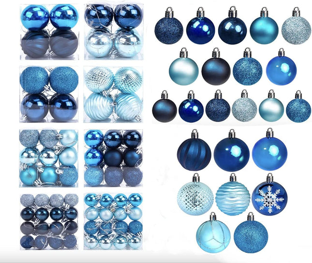 DomeStar 100PCS Shatterproof Blue Christmas Ornament Set - Glitter Balls for Tree Decor and Wreaths