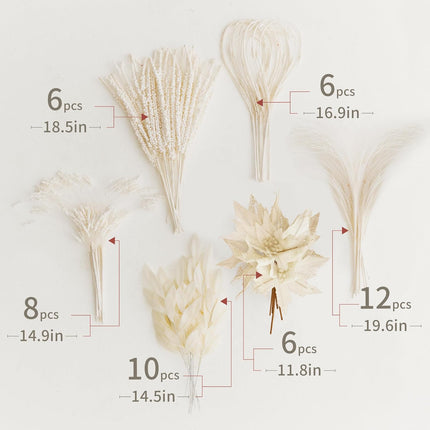 PARTY JOY 54 Pcs White Glitter Artificial Cedar Sprigs Picks Faux Cedar Branches Stems Christmas Tree Picks Sprays for Gold Christmas Tree Wreath Wedding Bouquet Winter Seasonal Holiday Decoration