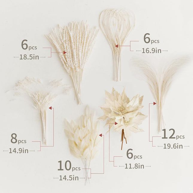 PARTY JOY 54 Pcs White Glitter Artificial Cedar Sprigs Picks Faux Cedar Branches Stems Christmas Tree Picks Sprays for Gold Christmas Tree Wreath Wedding Bouquet Winter Seasonal Holiday Decoration