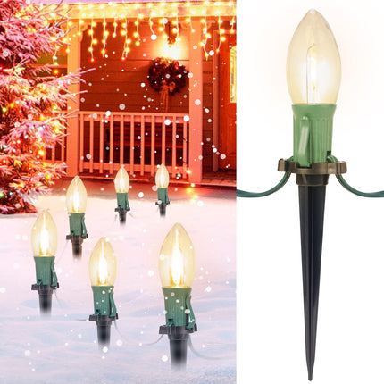 C9 Christmas Lights, 51.4ft Christmas Pathway Lights Outdoor with 40 LED Bulbs and Stakes, Connectable Waterproof String Lights for Path Driveway Sidewalk Lawn Yard Holiday Decorations, Warm White