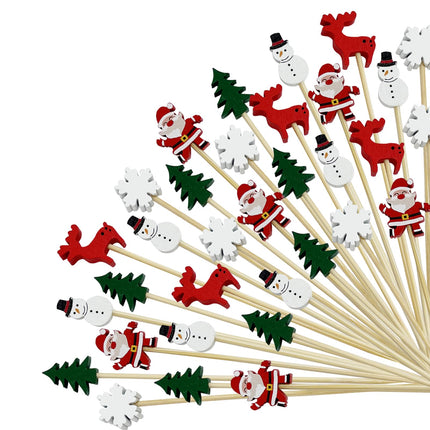 200Pcs Christmas Cocktail Picks,Christmas Tree Snowflake Snowman Santa Claus Reindeer Cocktail Picks Party Toothpicks for Appetizers Cocktail Decorations for Christmas Party Supplies