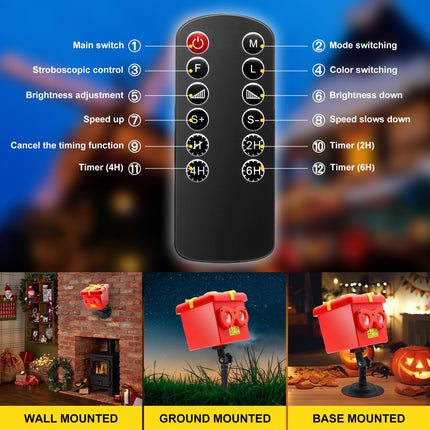 Christmas Halloween 13 Patterns Themes Box Projector Lamp，Led Projector Lights with Remote Control，IP65 Waterproof Garden Decoration Lights,Indoor Outdoor Holiday Decor,Festival s