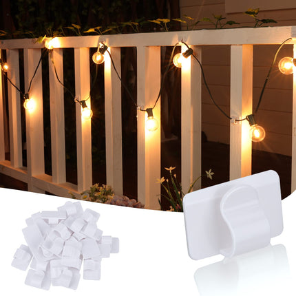 Brightown White Light Clips - Strongly Sticky with 25-Clips, 30-Stickers Christmas Light Clips, UV-Resistant Material, Decorate Damage- Cable Clips for Indoor Outdoor String Lights