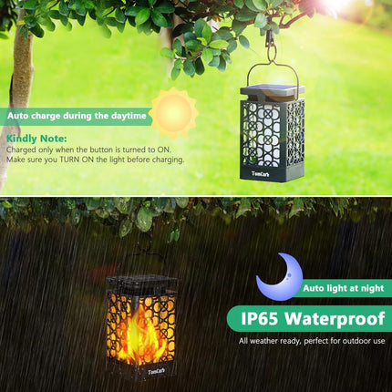 TomCare Solar Lights Outdoor d Solar Lantern Flickering Flame Outdoor Waterproof Hanging Lanterns Decorative Solar Powered Outdoor Lighting LED Christmas Lights for Patio Deck Yard, 2 Pack