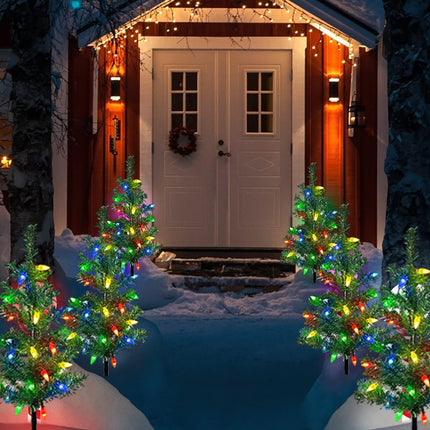 d 4-Pack Solar Christmas Garden Stake Lights, Decorative Xmas Tree Solar Christmas Yard Stake Outdoor Waterproof Christmas Pathway Lights for Christmas Decoration Garden Patio Yard