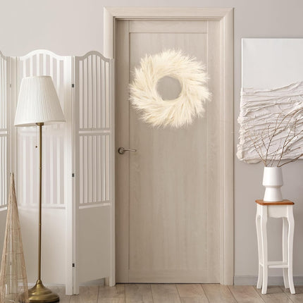 Sggvecsy Pampas Grass Wreath 26’’ Faux Pampas Wreath for All Seasons Artificial Pampas Wreath Christmas Decor Boho Wall Decor for Front Door Farmhouse Fall Autumn Xmas Spring Wreath Decoration (Biege)