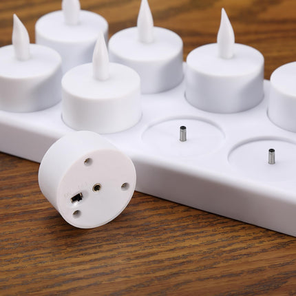 WoneNice Rechargeable Tea Lights Flickering Flameless Candles with Charging Base and AC Adapter, Romantic for Lantern Party Restaurants Weddings Christmas and Holiday Decoration