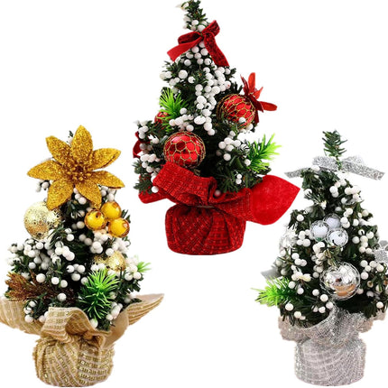 Mini Christmas Trees,3pcs Tabletop Christmas Tree 8.66"Small Xmas Tree Decorations Dining Room Ornaments Tiny little Artificial Christmas Tree fo Kitchen, Office, Room,Table Cafe, Bar (Linen)