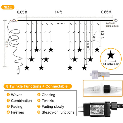 kemooie 150 LED Icicle Christmas Lights with Star, 8 Twinkle Modes Waterproof Icicle Lights Outdoor, 30 Drops Christmas Lights for Indoor Outdoor Balcony Patio Christmas Decorations (Warm White)