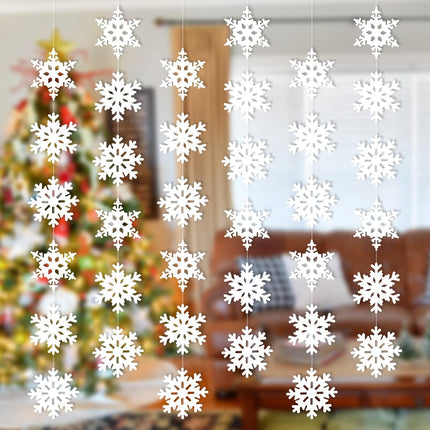 12 Pack Christmas Snowflake Hanging Garland, 72pcs White Snowflake, Frozen Winter Xmas Tree Year Party Door Window Streamer String Bunting Decorations