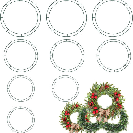 Hotop 9 Pieces Wire Wreath Frame Dark Green Flat Circle Floral Wreath Ring Wreath Making Supplies for Christmas Year Holiday Wedding Decoration 8 Inch 12 Inch 14 Inch