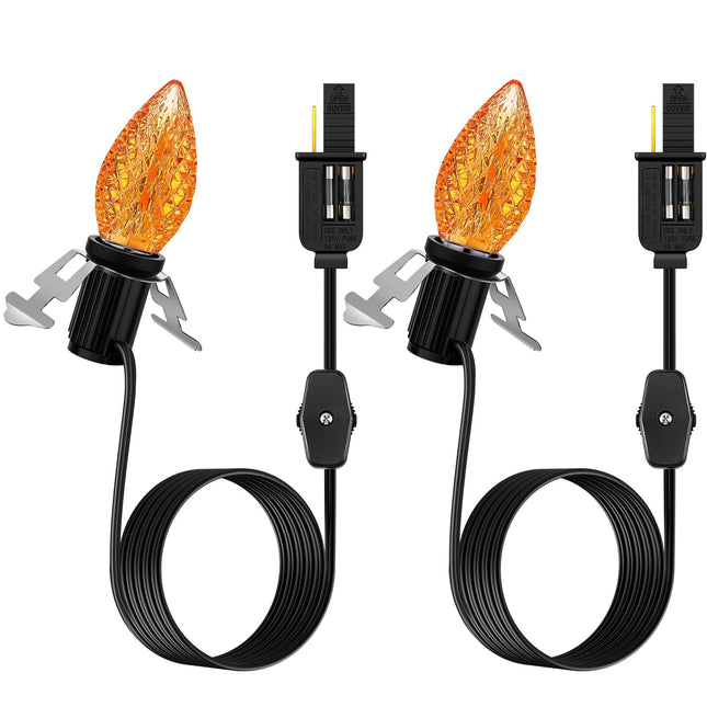 Meonum 2 Pcs C7 0.6w LED Lights Bulbs with Accessory Cord Bulb Socket, Christmas Blow Mold Light Replacemen Kit, Orange Strawberry Village Light for Xmas Tree Halloween Pumpkin Skeleton House Craft