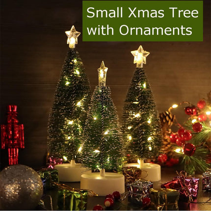 3pcs Flickering Christmas Candles Battery Operated,Xmas Tree Shaped Candles with Light Strings,Ornaments Tree DIY Set for Christmas Party Thanksgiving Fall Home Decorations