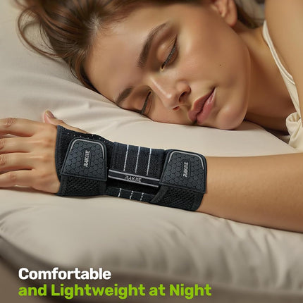 Rakiie Carpal Tunnel Wrist Brace, Ergonomic Night Support Brace with 3 Metal Splints for Arthritis & Tendonitis Relief, Breathable Hand Splint Stabilizer for Men Women (Right Hand, Gray, Medium)