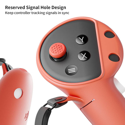 annapro Controller Grips Cover for Meta Quest 3, with Adjustable Knuckle Strap and Battery Opening Protector, Silicone Face Pad Cover & Joystick Covers for Oculus Quest 3 Accessories, Orange