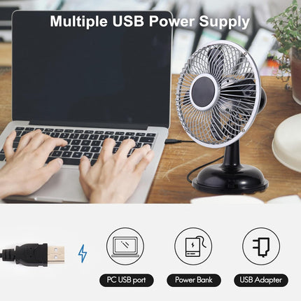 Mini Retro Desk Fan With Oscillating Function, UsbPowered Table Fan, Portable And Quiet 6 Inch, 2 Speeds, Small Fan Vintage Style