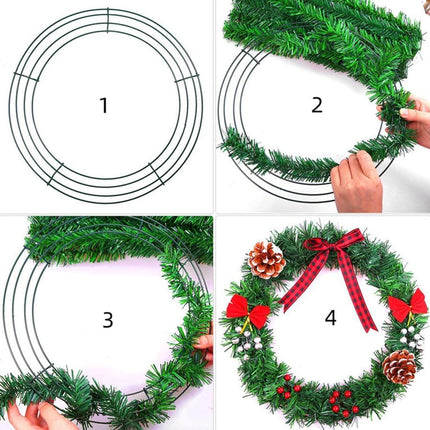 3pcs Round Metal Wire Circle Wreath Frame Form Hanger with Flexible Paddle Wire for Crafts,Christmas Wreaths Tree,Garland,Floral Flower Arrangements, Year and Holidays Decor (Green, 8")