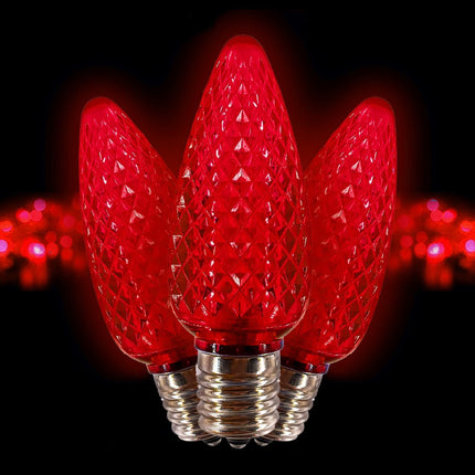 C9 LED Bulb (Pack of 25) LED RED Replacement Christmas Light Bulbs Faceted Retrofit Candle Shape Commercial Grade E17 Socket Roof Lights Bulbs