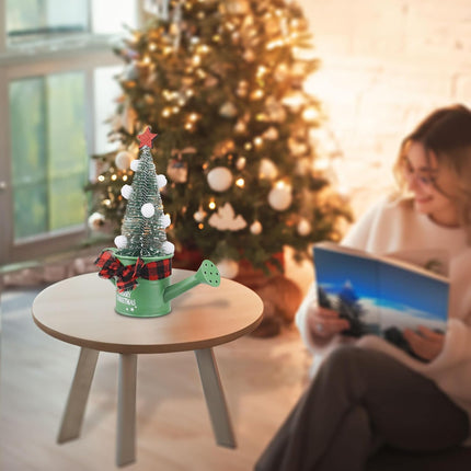 Christmas Tree for Watering Can Base, Mini Artificial Sisal Christmas Trees, Tabletop Snow Frost Pine Tree, Xmas Bottle Brush Tree with Snow Globe for Home Interior Decor